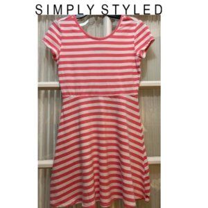 Simply Styled short-sleeve dress; pink & white stripes; girls' size M (10/12)